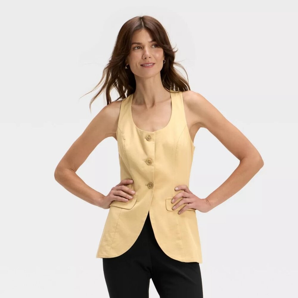 NWT Women's Linen Blend Vest - A New Day™ Sz L - Picture 1 of 3
